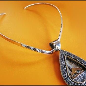 Vintage Heavy Large 14K Gold and Sterling Silver Pendant Navajo Shadowbox Dolpin Pendant Artist Signed